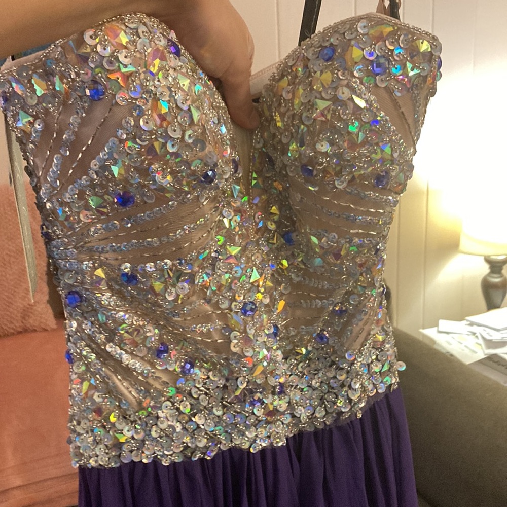 Purple chiffon dress with bedazzled top.